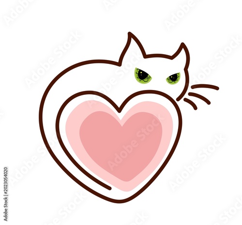 Stylized symbol of heart with cat.