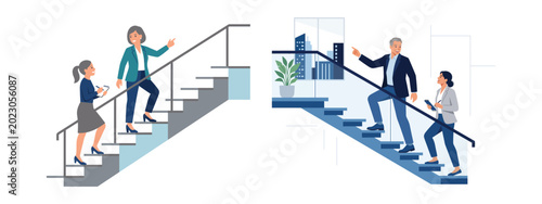Business people walking up stairs Vector, illustration
