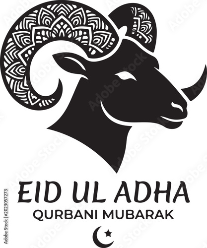 Decorative ram head art, symbolizing spiritual sacrifice and devotion, perfect for a joyous religious celebration, embodying themes of generosity and communal gathering