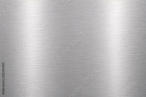 Realistic brushed metal texture with polished stainless steel finish. Industrial silver metallic background featuring fine hairline scratches, smooth reflections, and premium steel surface details.