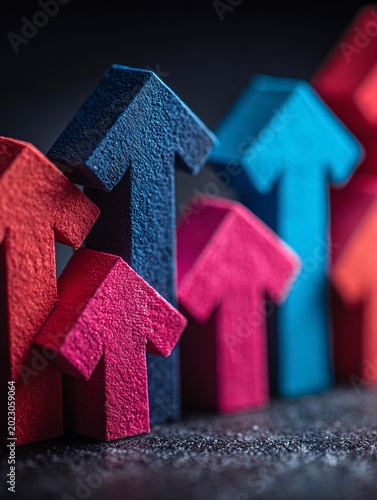 colorful wooden arrow shaped blocks symbolizing growth and progress for business and success