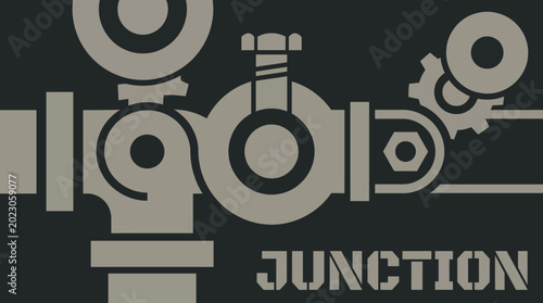 Industrial junction mechanical gear logo design with typography