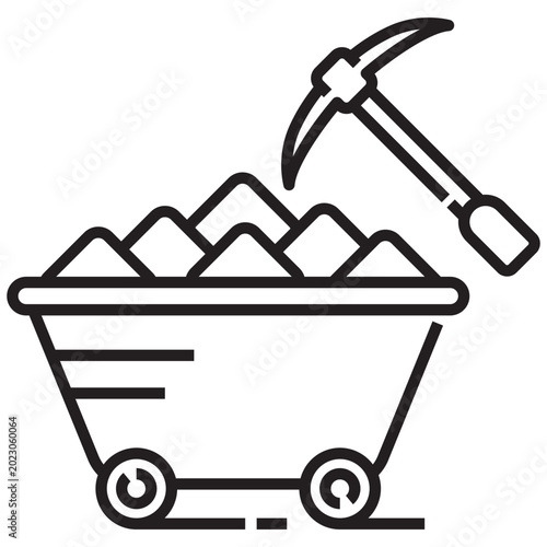 Coal mining icon with outline style, simple coal sign 