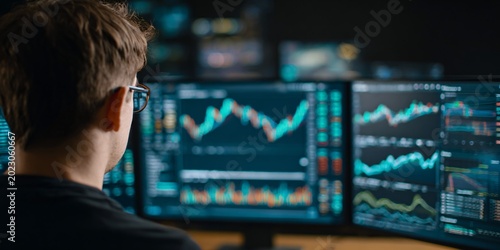 advanced stock trading analysis with multiple monitors and financial charts