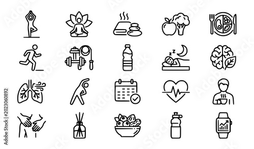 Yoga fitness and wellness icon set vector healthy lifestyle collection illustration