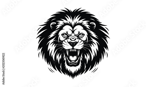 Photography Angry lion face silhouette, expanded mane vector, lion roar graphic, furious lio