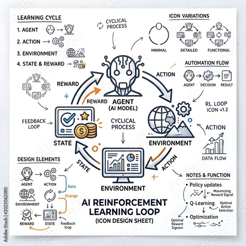 AI Reinforcement Learning Loop Diagram for Cycles and Environment.