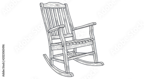 Vászonkép Hand-drawn sketch of a wooden rocking chair on white background, vintage style