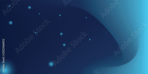 Fotografie Abstract Blue Night Sky With Glowing Stars And Curved Gradient Wave Background