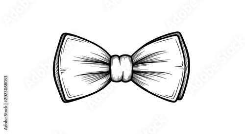 Hand-drawn bow tie illustration, elegant accessory, black and white sketch