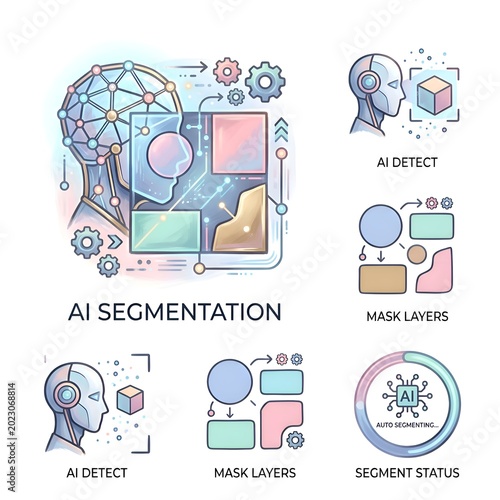 Artificial Intelligence Brain Segmentation Technology Illustration.