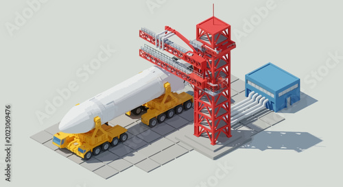 Quadro su tela Rocket on transport vehicle at launch site.