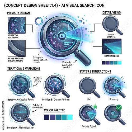 Futuristic Search Icon Concept Design for Visual Interface.