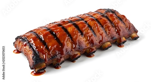 Grilled ribs with barbecue sauce.