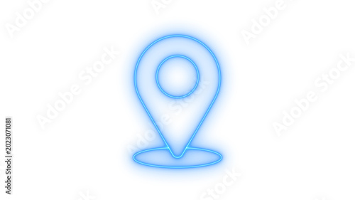 Obraz na plátne Glowing neon location pin or map pointer icon isolated on transparent background