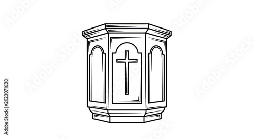 Tableau sur toile Christian Baptismal Font with Cross Illustration