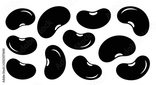 Collection of black beans on a white background