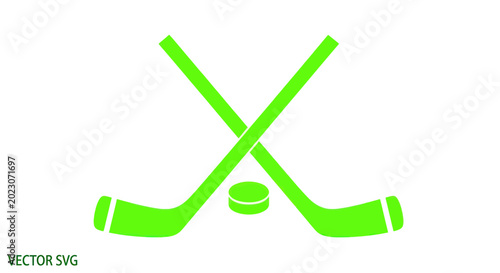 Photography Green Ice Hockey Sticks and Puck Icon - Vector Graphic