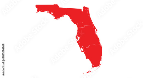 Tableau sur toile Red Map of Florida State Outline with White Background