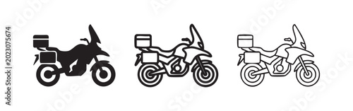 Tableau sur toile Adventure Touring Motorcycle Icon - Travel, Motorbike, Luggage Symbols