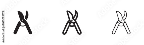 Cuadro en lienzo Pruning Shears Icon Set: Solid, Filled Outline, and Outline Styles