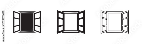 Open Window Icons Representing Architecture and Ventilation