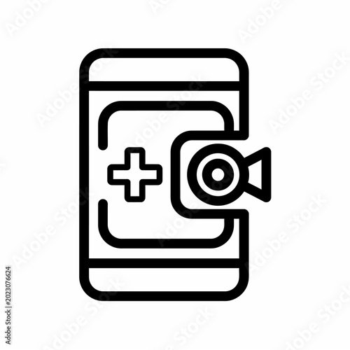 Obraz na plátně Telehealth Video Consult Camera Cross Icon for Medical App UI