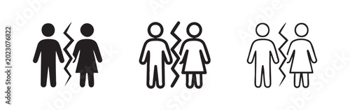 Cuadro en lienzo Divorce Broken Heart Relationship Breakup Icon Set Couple Split