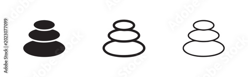 Photography Stack of Balanced Zen Spa Stones Icon Set in Glyph, Outline, and Hand-Drawn Styl