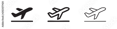 Foto Airplane Take Off Icon Set: Flight Departure and Aviation Symbol in Glyph, Line, and Outline Styles