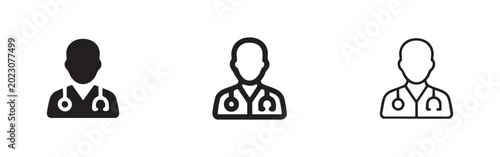 Tableau sur toile Doctor or medical professional icon with stethoscope in solid, bold outline, and thin line art styles, isolated on white background
