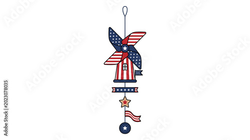 Bild auf Leinwand Patriotic windmill wind chime decoration for Independence Day.