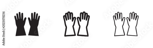 Foto Protective rubber gloves icon set in filled, doodle, and outline styles
