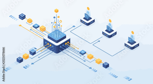 Conceptual illustration of network connections and data transfer.