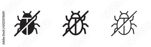 Cuadro en lienzo No bug or pest control icon set in three distinct styles.