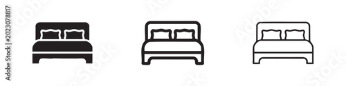 Foto Double Bed Icon Set. Bedroom Furniture and Sleep Symbol