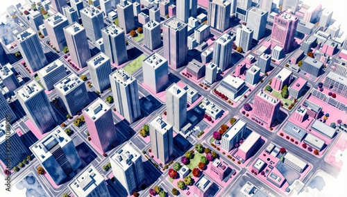 Aerial View of Modern Cityscape with Skyscrapers and Urban Infrastructure