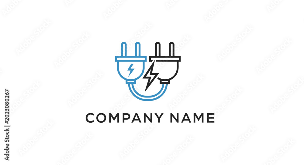 Fototapeta premium Electric plug logo with lightning bolt symbol.