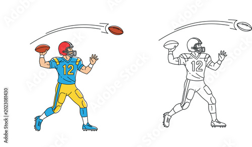 Принти на полотні American football quarterback player throwing a ball during a game, set of color