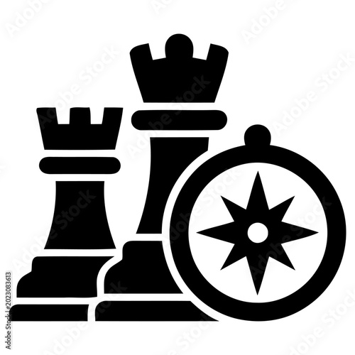 Bild auf Leinwand Black and white vector illustration showing two chess rook pieces positioned nex