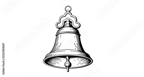 Cuadro en lienzo Vintage hand-drawn bell illustration with bell tower white background line art i