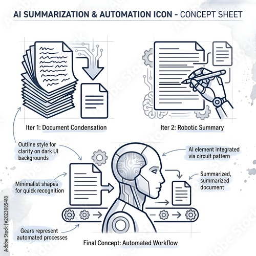 AI Summarization Automation Icon Concept Illustration.