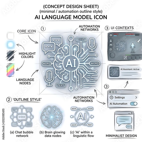 Artificial Intelligence Concept Design Sheet with Neural Network Illustration.