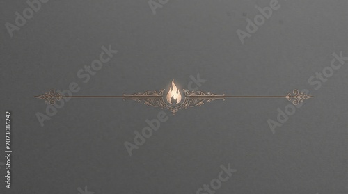 An intricate bronze gothic ornamental divider featuring a central flame emblem on a dark background.