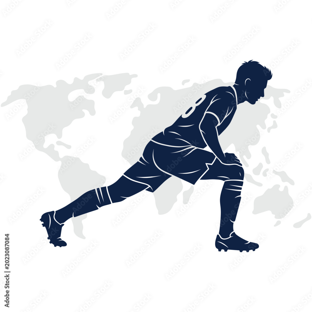 Obraz premium Silhouette of a soccer player stretching isolated on white background
