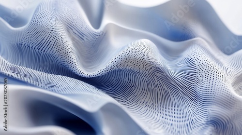 Abstract blue wave texture, digital rendering, white background, design element