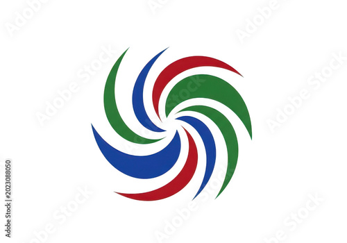 Abstract spiral logo design with curved segments in red, green, and blue isolated on transparent background