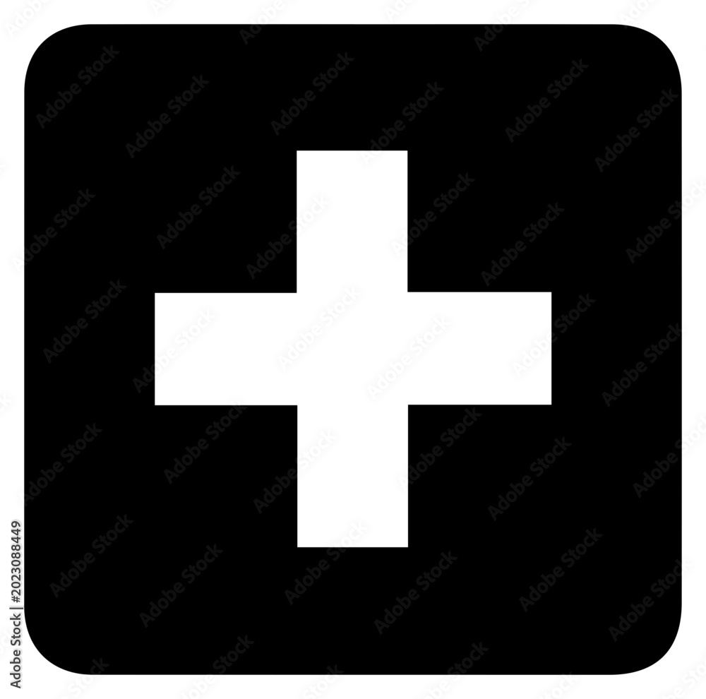 Fototapeta premium Solid black filled icon with white plus sign for business finance and intercompany transactions
