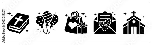Cuadro en lienzo A set of 5 mix icons as holy book, balloon, christmas shopping