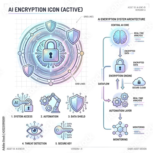 Active Encryption Icon Illustration with Security Elements.
